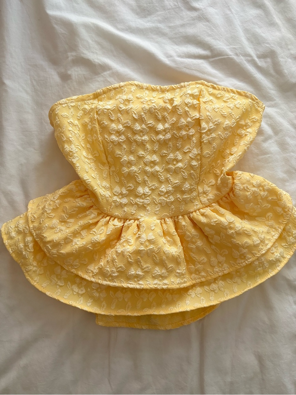 Embroidered Butter yellow peplum top